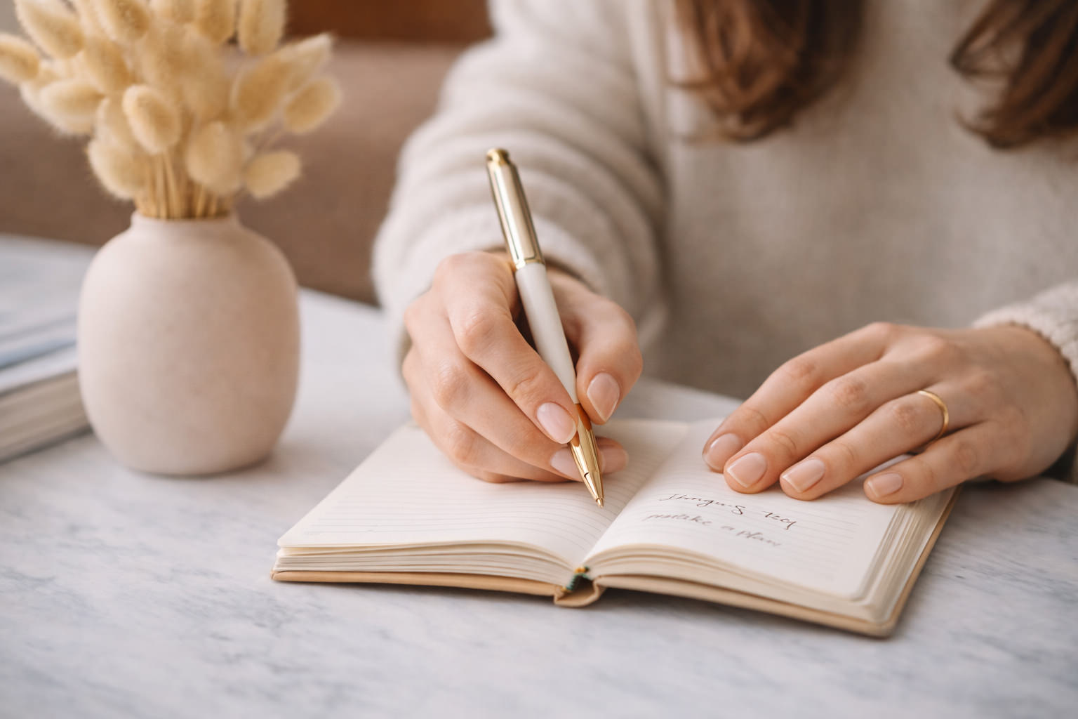 Mani che scrivono appunti su un quaderno